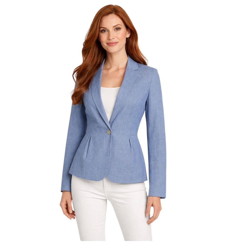 Banana Republic Cotton Chambray Blue Tailored Single-Button Blazer size medium 8